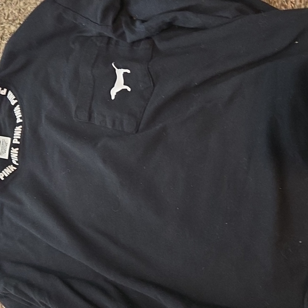PINK Victoria's Secret Black Logo Collar Tee